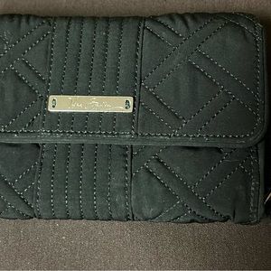 Vera Bradley Ultimate Wallet Black Microfiber Quilted Cards ID Checkbock Trifold